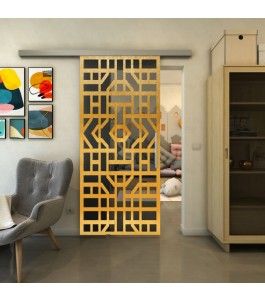 Glasschiebetür SLIM-LINE - Fineprint Model 152 Gold auf Grauglas