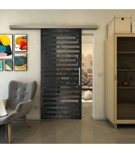 Glasschiebetür SLIM-LINE - Fineprint Model 153 Schwarz auf Grauglas