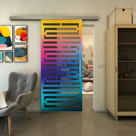 Glasschiebetür SLIM-LINE - Fineprint Model 153 Verlauf auf Grauglas