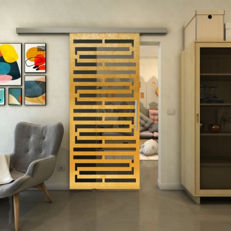 Glasschiebetür SLIM-LINE - Fineprint Model 153 Gold auf Grauglas