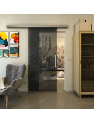 Glasschiebetür SLIM-LINE - Fineprint Model 157 Schwarz auf Grauglas