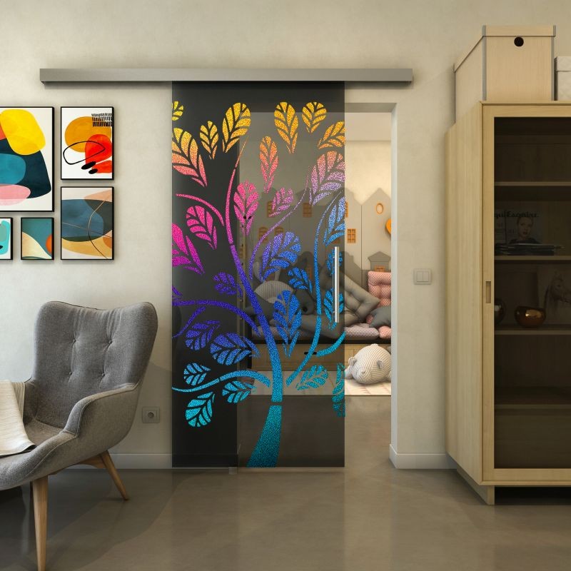 Glasschiebetür SLIM-LINE - Fineprint Modell 159 Verlauf auf Grauglas