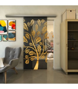 Glasschiebetür SLIM-LINE - Fineprint Model 159 Gold auf Grauglas