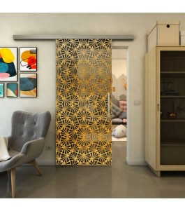 Glasschiebetür SLIM-LINE - Fineprint Model 160 Gold auf Grauglas