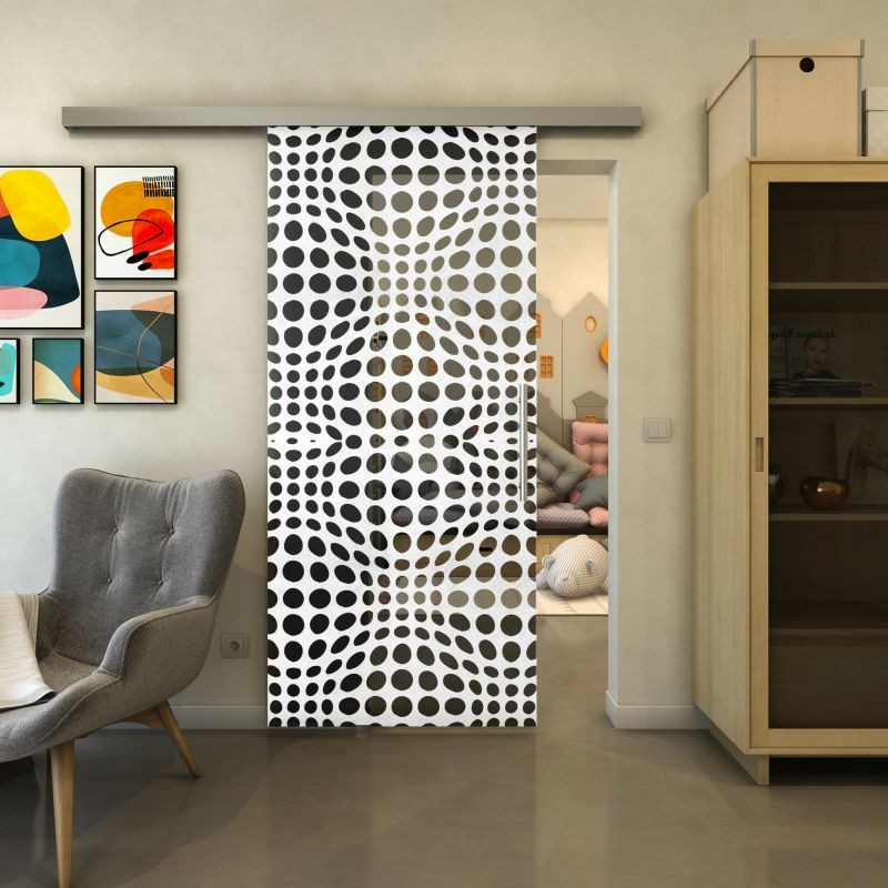 Glasschiebetür SLIM-LINE - Fineprint Modell 162 Weiss auf Grauglas Glasschiebetür SLIM-LINE - Fineprint Modell 162 Weiss auf Grauglas