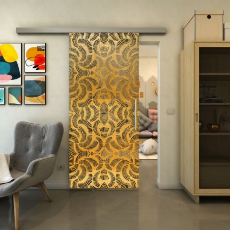 Glasschiebetür SLIM-LINE - Fineprint Model 164 Gold auf Grauglas