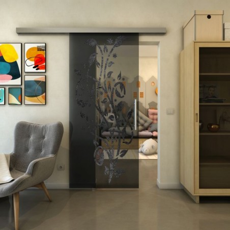 Glasschiebetür SLIM-LINE - Fineprint Model 166 Schwarz auf Grauglas