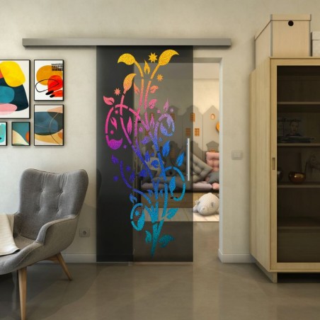 Glasschiebetür SLIM-LINE - Fineprint Model 166 Verlauf auf Grauglas