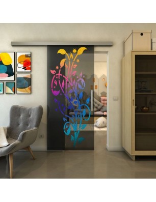 Glasschiebetür SLIM-LINE - Fineprint Model 166 Verlauf auf Grauglas