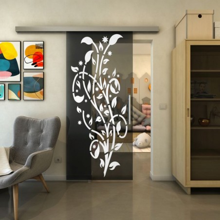 Glasschiebetür SLIM-LINE - Fineprint Model 166 Weiss auf Grauglas