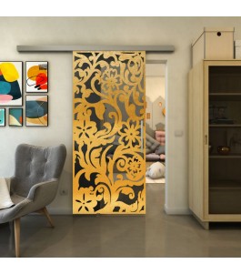 Glasschiebetür SLIM-LINE - Fineprint Model 170 Gold auf Grauglas