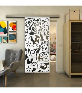 Glasschiebetür SLIM-LINE - Fineprint Model 170 Weiss auf Grauglas