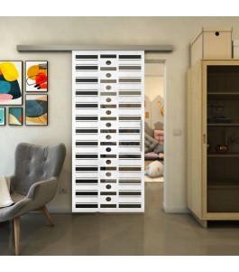 Glasschiebetür SLIM-LINE - Fineprint Model 174 Weiss auf Grauglas