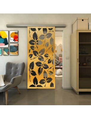Glasschiebetür SLIM-LINE - Fineprint Model 175 Gold auf Grauglas