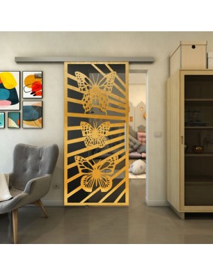 Glasschiebetür SLIM-LINE - Fineprint Model 176 Gold auf Grauglas