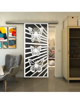 Glasschiebetür SLIM-LINE - Fineprint Model 176 Weiss auf Grauglas