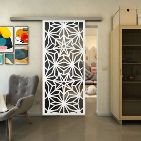 Glasschiebetür SLIM-LINE - Fineprint Model 178 Weiss auf Grauglas