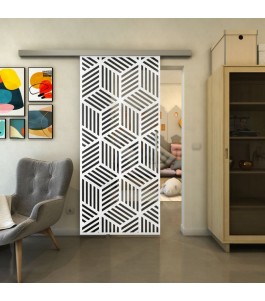 Glasschiebetür SLIM-LINE - Fineprint Model 179 Weiss auf Grauglas