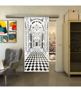 Glasschiebetür SLIM-LINE - Fineprint Model 181 Weiss auf Grauglas