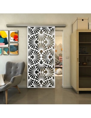 Glasschiebetür SLIM-LINE - Fineprint Model 183 Weiss auf Grauglas