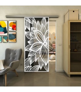 Glasschiebetür SLIM-LINE - Fineprint Model 184 Weiss auf Grauglas