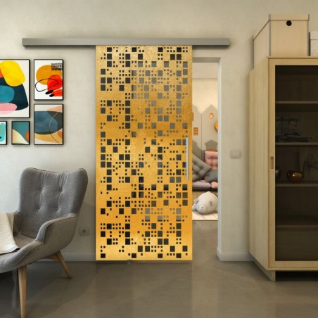 Glasschiebetür SLIM-LINE - Fineprint Model 190 Gold auf Grauglas