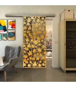 Glasschiebetür SLIM-LINE - Fineprint Model 192 Gold auf Grauglas