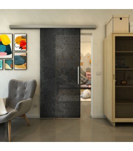 Glasschiebetür SLIM-LINE - Fineprint Model 193 Schwarz auf Grauglas