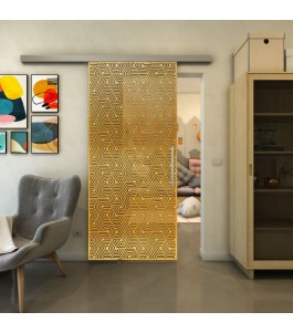 Glasschiebetür SLIM-LINE - Fineprint Model 193 Gold auf Grauglas