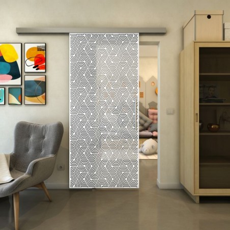 Glasschiebetür SLIM-LINE - Fineprint Model 193 Weiss auf Grauglas
