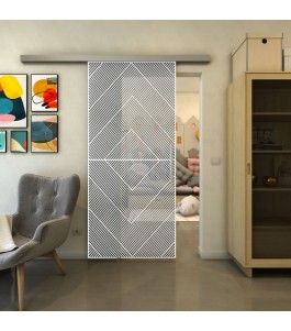 Glasschiebetür SLIM-LINE - Fineprint Model 194 Weiss auf Grauglas
