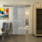 Glasschiebetür SLIM-LINE - Fineprint Modell 194 Weiss auf Grauglas Glasschiebetür SLIM-LINE - Fineprint Modell 194 Weiss auf Grauglas