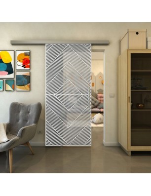Glasschiebetür SLIM-LINE - Fineprint Model 194 Weiss auf Grauglas