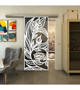 Glasschiebetür SLIM-LINE - Fineprint Model 196 Weiss auf Grauglas