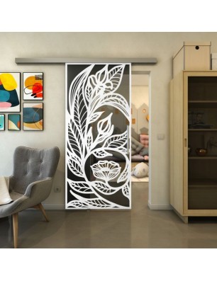 Glasschiebetür SLIM-LINE - Fineprint Model 196 Weiss auf Grauglas
