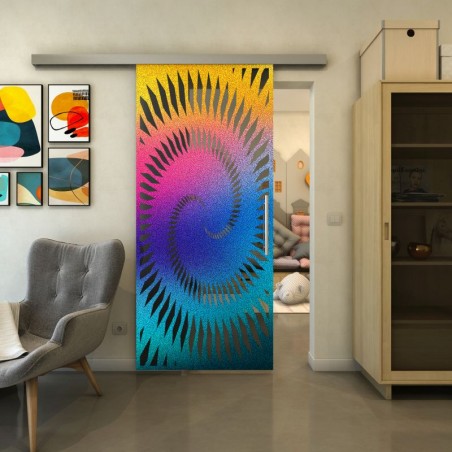Glasschiebetür SLIM-LINE - Fineprint Model 197 Verlauf auf Grauglas