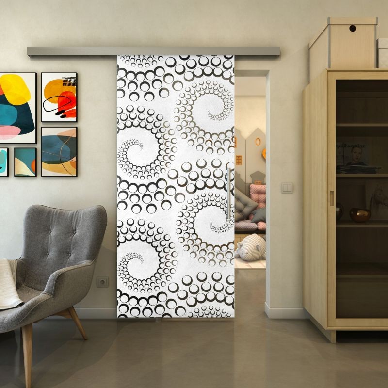 Glasschiebetür SLIM-LINE - Fineprint Modell 198 Weiss auf Grauglas