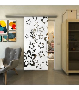 Glasschiebetür SLIM-LINE - Fineprint Model 199 Weiss auf Grauglas
