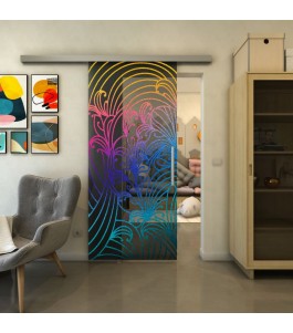 Glasschiebetür SLIM-LINE - Fineprint Model 200 Verlauf auf Grauglas