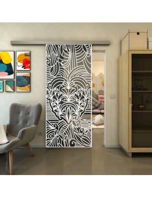 Glasschiebetür SLIM-LINE - Fineprint Model 201 Weiss auf Grauglas