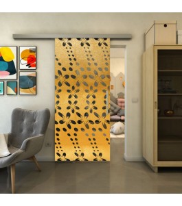 Glasschiebetür SLIM-LINE - Fineprint Model 203 Gold auf Grauglas