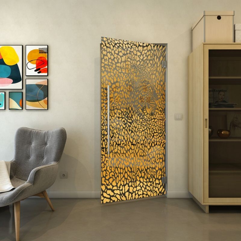 Pendeltür - Fineprint Modell 016 Gold auf Grauglas