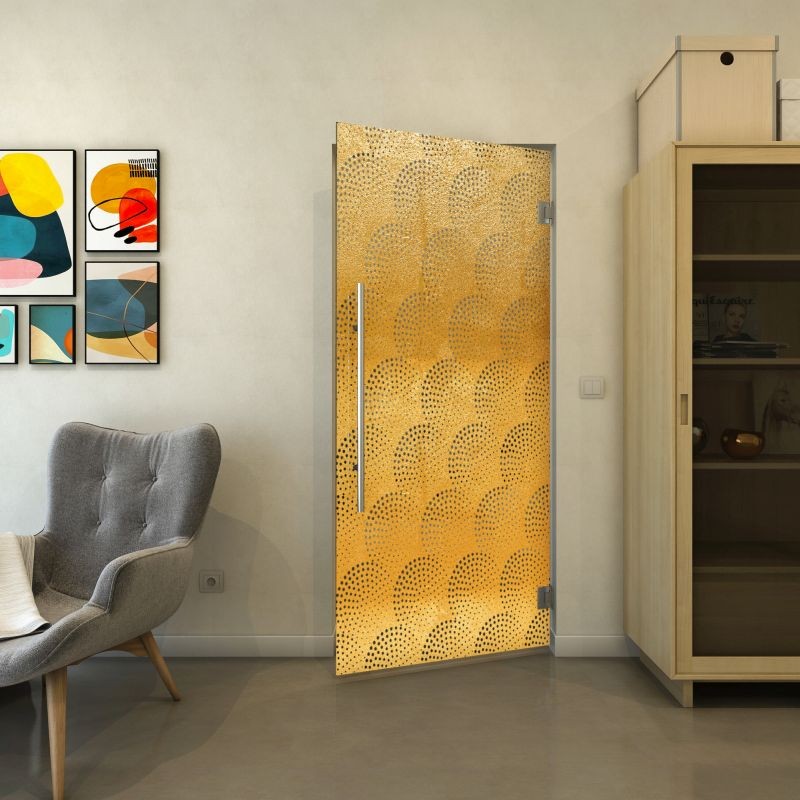 Pendeltür - Fineprint Modell 029 Gold auf Grauglas Pendeltür - Fineprint Modell 029 Gold auf Grauglas