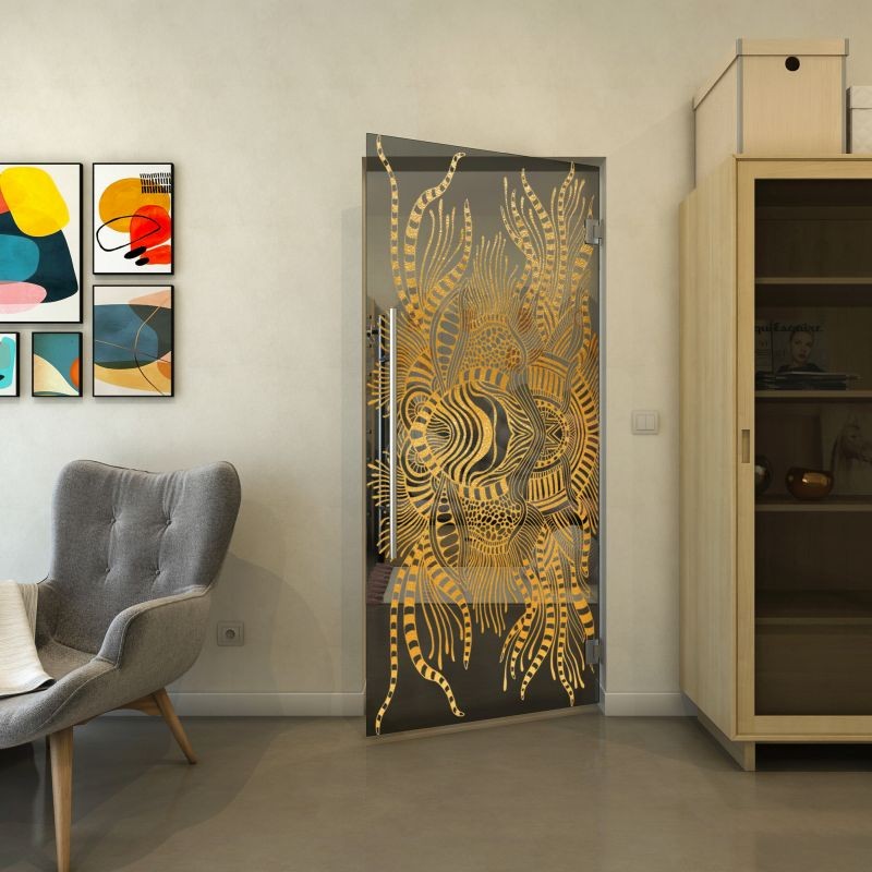 Pendeltür - Fineprint Modell 039 Gold auf Grauglas