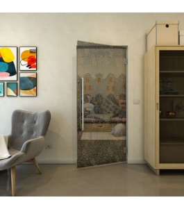 Pendeltür - Fineprint Model 047 Gold auf Grauglas