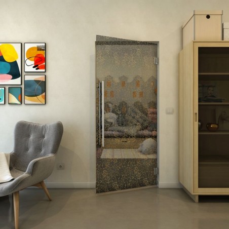 Pendeltür - Fineprint Model 047 Gold auf Grauglas