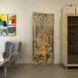 Pendeltür - Fineprint Modell 083 Gold auf Grauglas Pendeltür - Fineprint Modell 083 Gold auf Grauglas