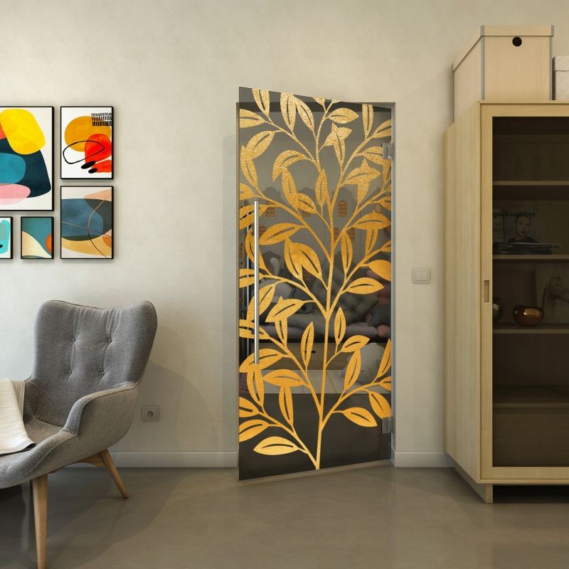 Pendeltür - Fineprint Modell 099 Gold auf Grauglas