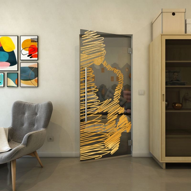 Pendeltür - Fineprint Modell 106 Gold auf Grauglas