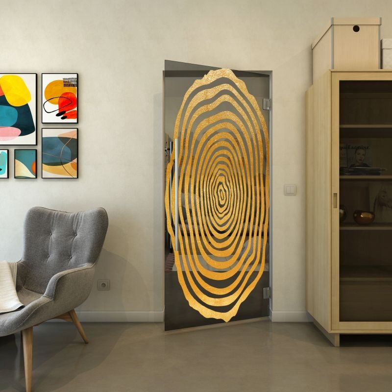 Pendeltür - Fineprint Modell 109 Gold auf Grauglas Pendeltür - Fineprint Modell 109 Gold auf Grauglas